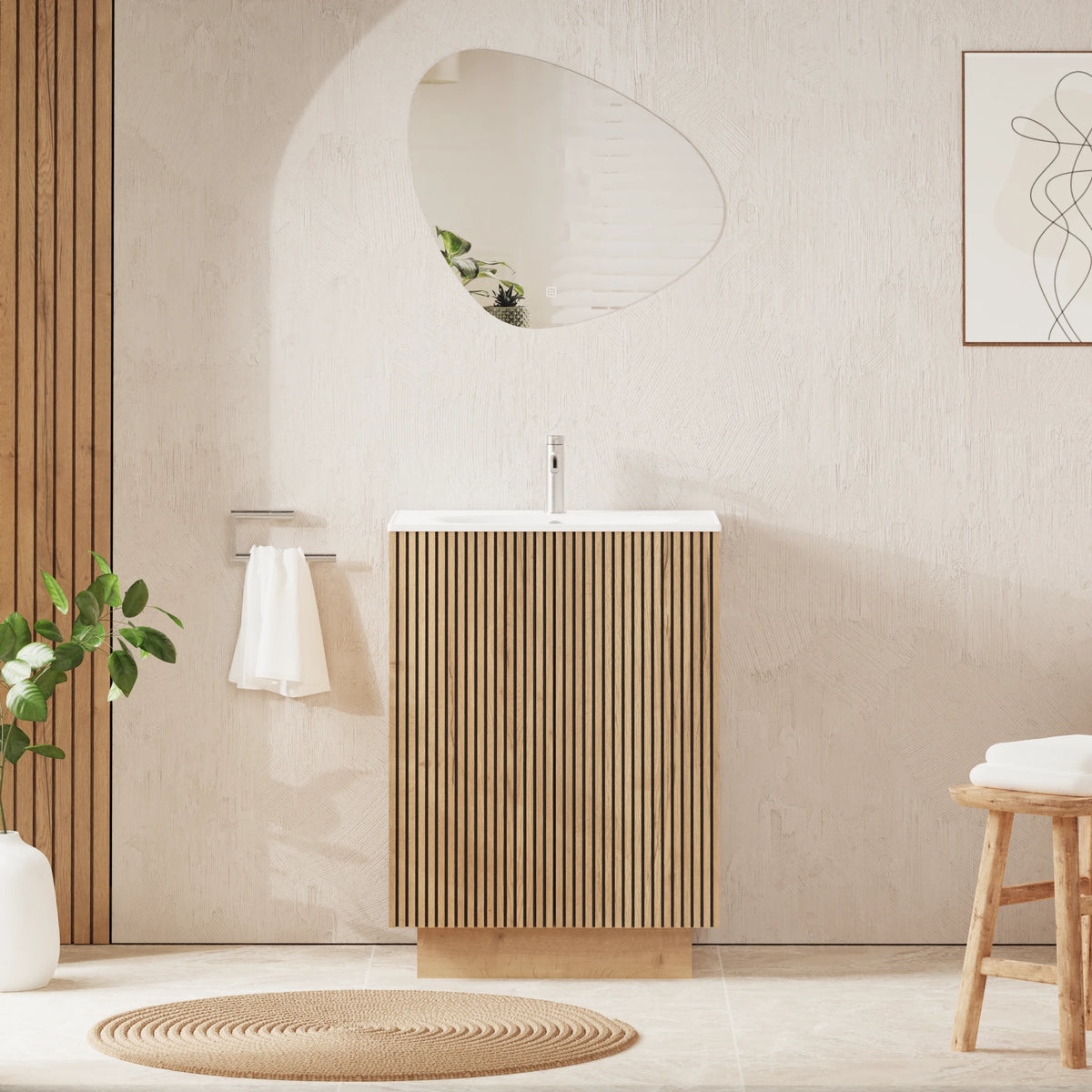 Crosswater Limit 600 Floorstanding Door Unit with Basin in Modern Oak with Ceramic, 1 Tap Hole