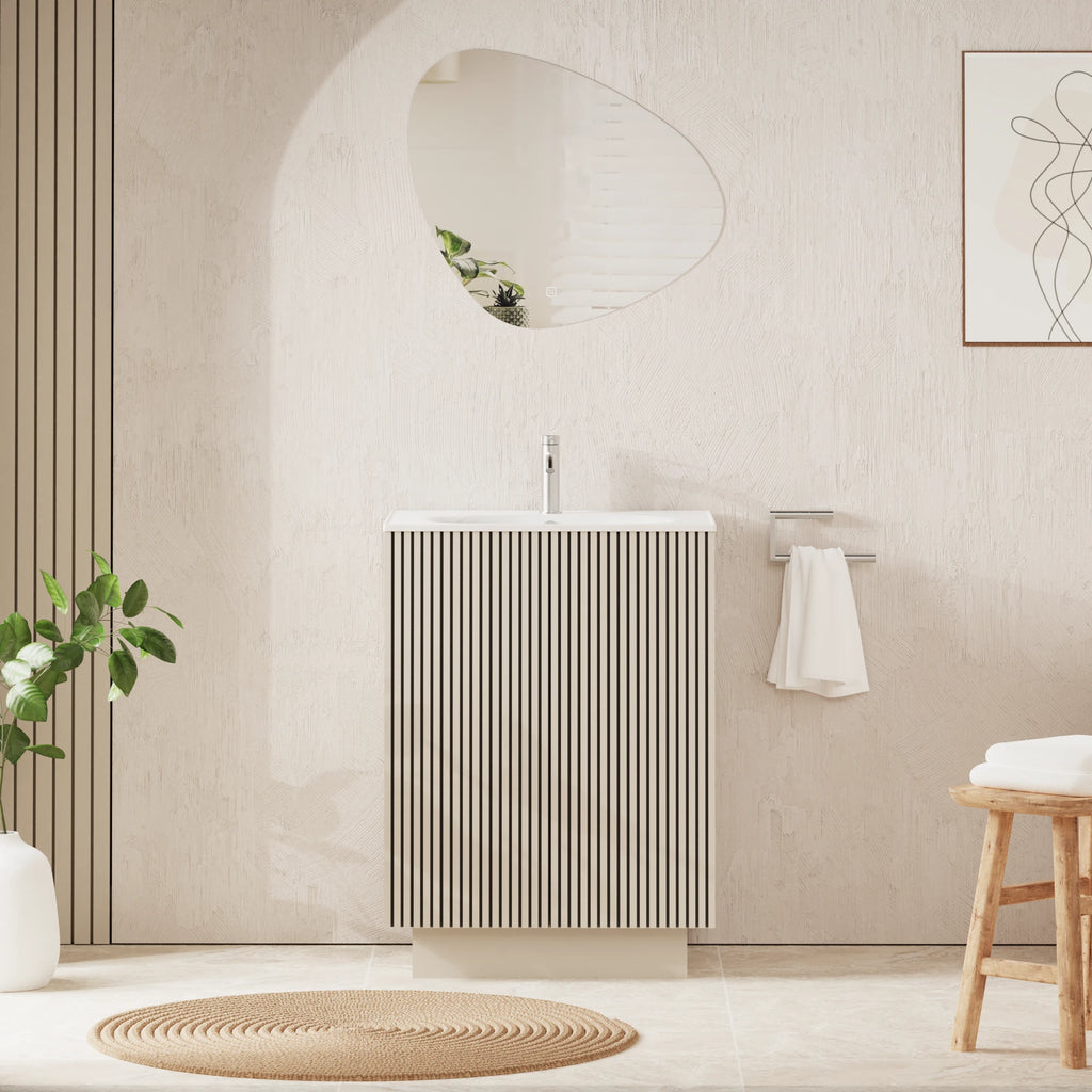 Crosswater Limit 600 Floorstanding Door Unit with Basin in Warm Stone with Cast Mineral Marble, 1 Tap Hole