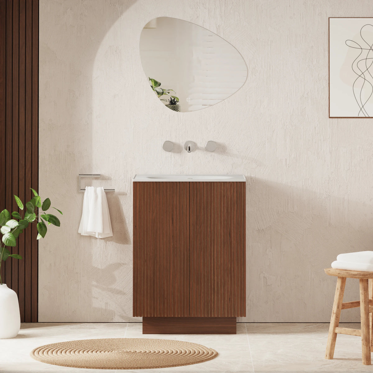 Crosswater Limit 600 Floorstanding Door Unit with Basin in Royal Walnut with Matt White, No Tap Hole