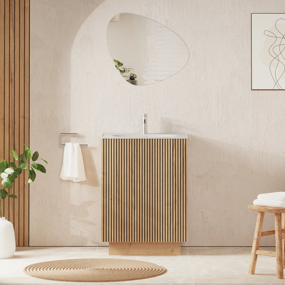 Crosswater Limit 600 Floorstanding Door Unit with Basin in Modern Oak with Matt White, 1 Tap Hole