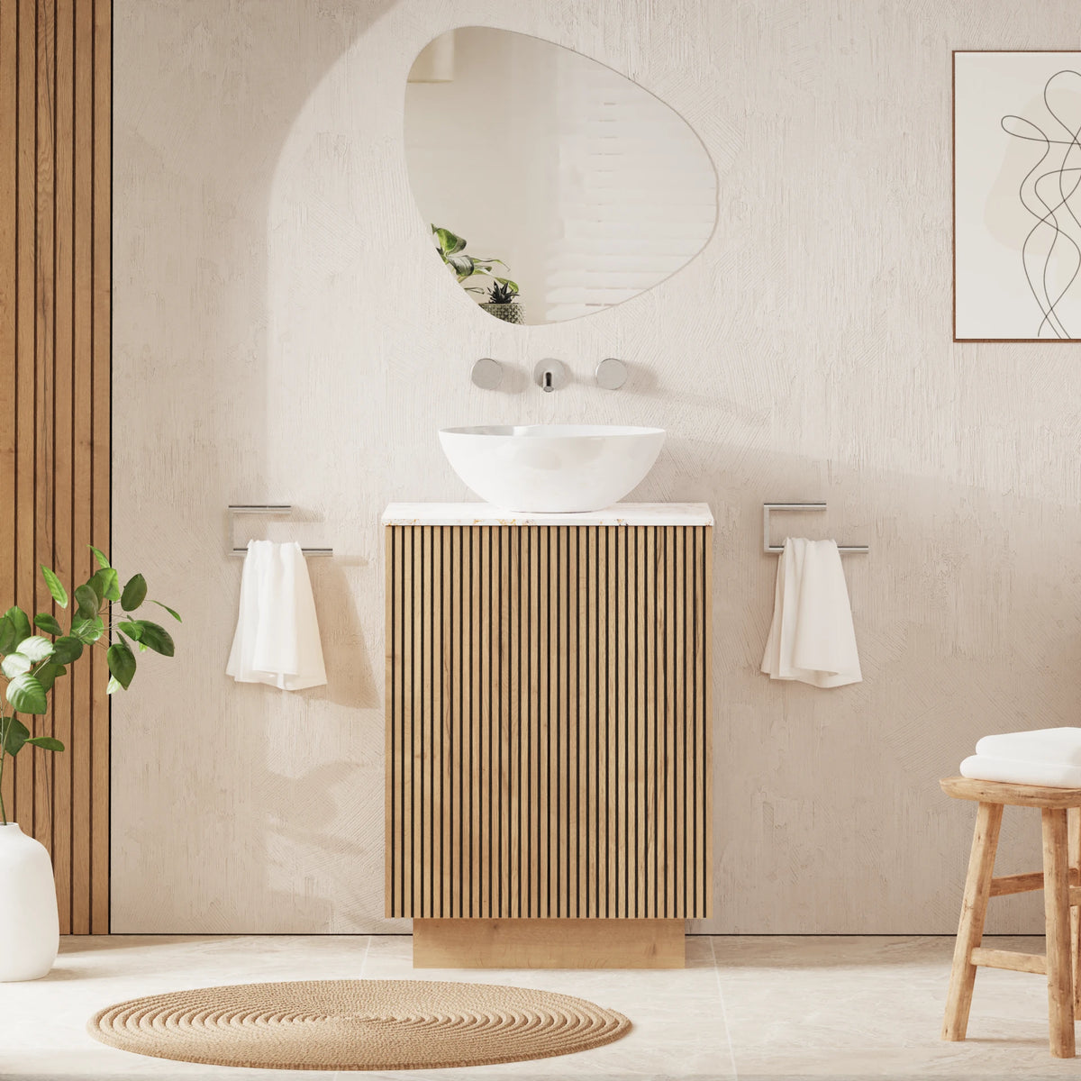 Crosswater Limit 600 Floorstanding Door Unit with Worktop in Modern Oak with Gold Vein Estatuario worktop