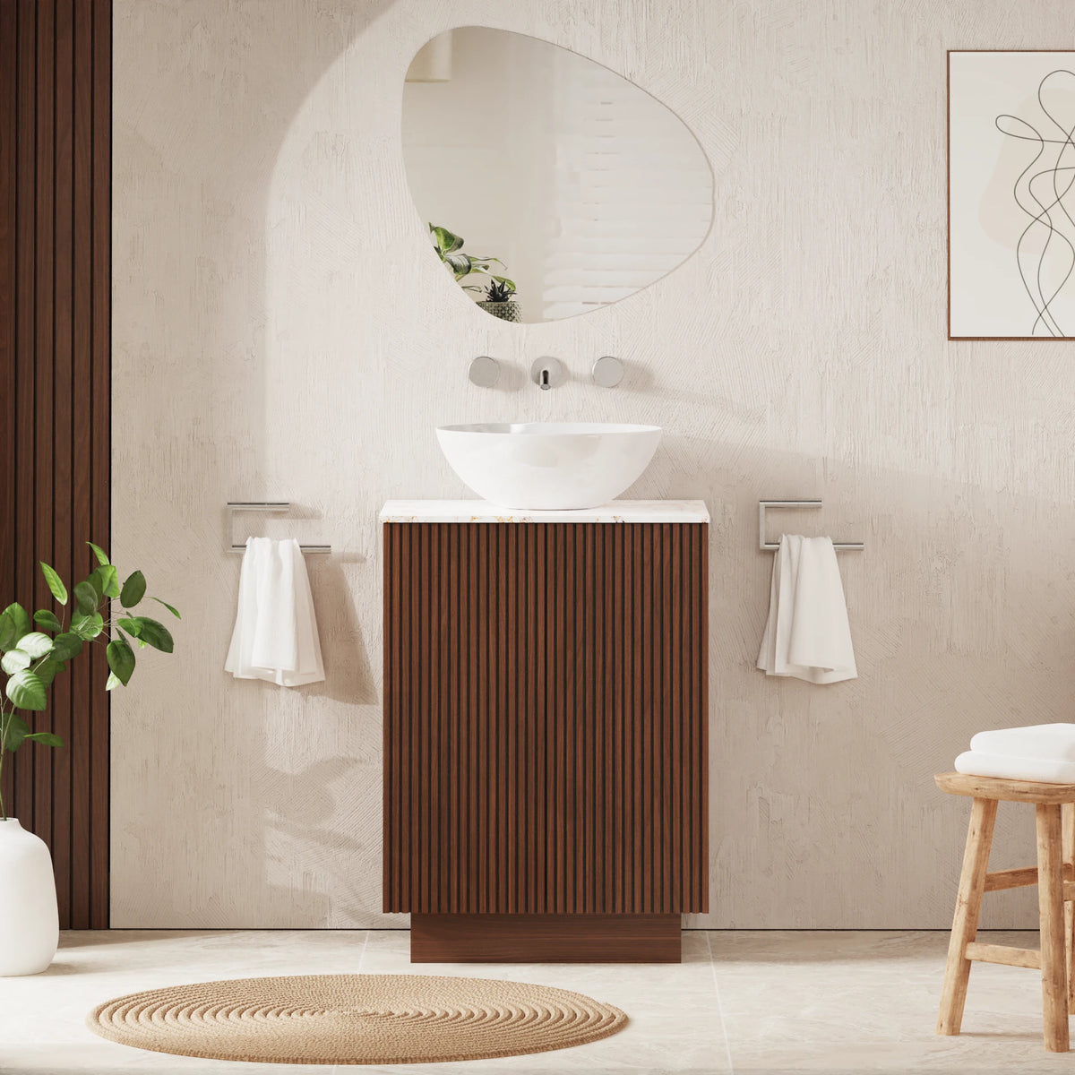 Crosswater Limit 600 Floorstanding Door Unit with Worktop in Royal Walnut with Gold Vein Estatuario worktop