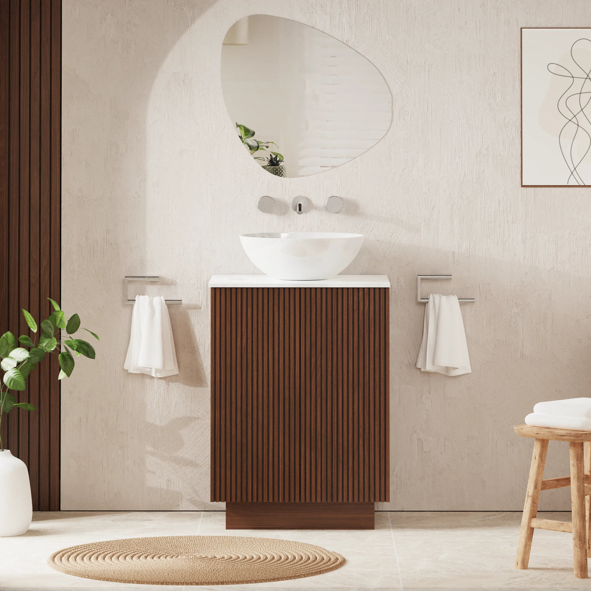 Crosswater Limit 600 Floorstanding Door Unit with Worktop in Royal Walnut with Carrara Marble Effect worktop
