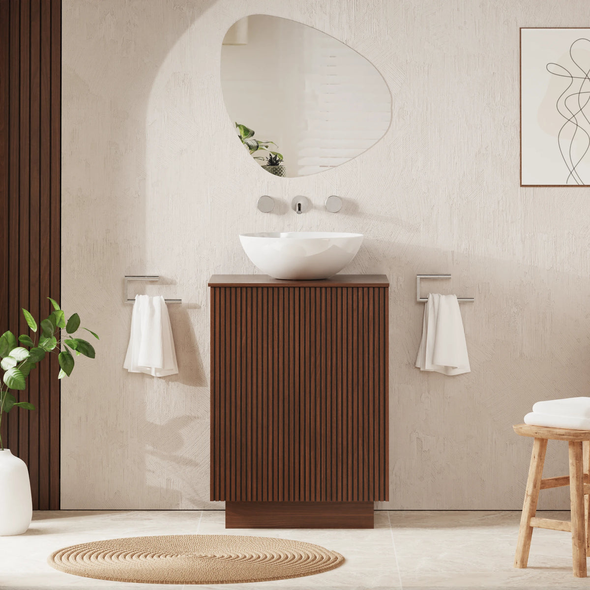 Crosswater Limit 600 Floorstanding Door Unit with Worktop in Royal Walnut with Matching Royal Walnut worktop