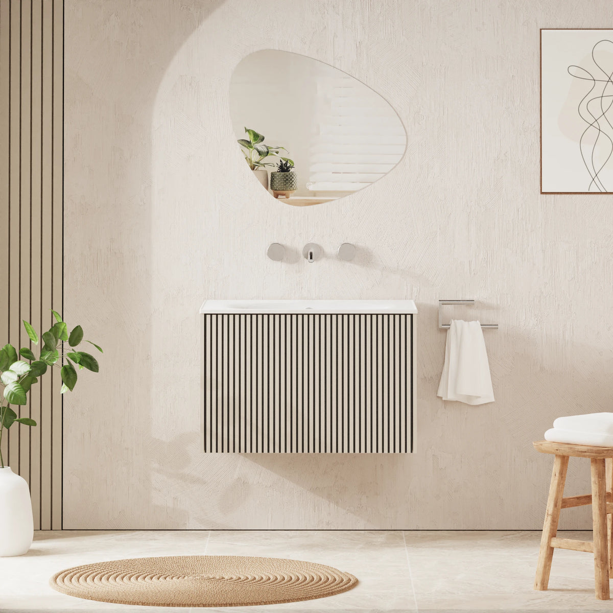 Crosswater Limit 700 Wall Hung Drawer Unit with Basin in Warm Stone with Cast Mineral Marble, No Tap Hole
