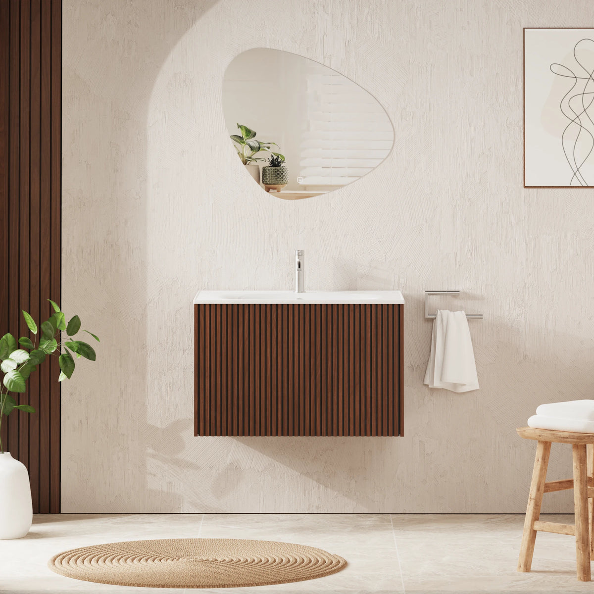 Crosswater Limit 700 Wall Hung Drawer Unit with Basin in Royal Walnut with Cast Mineral Marble, 1 Tap Hole
