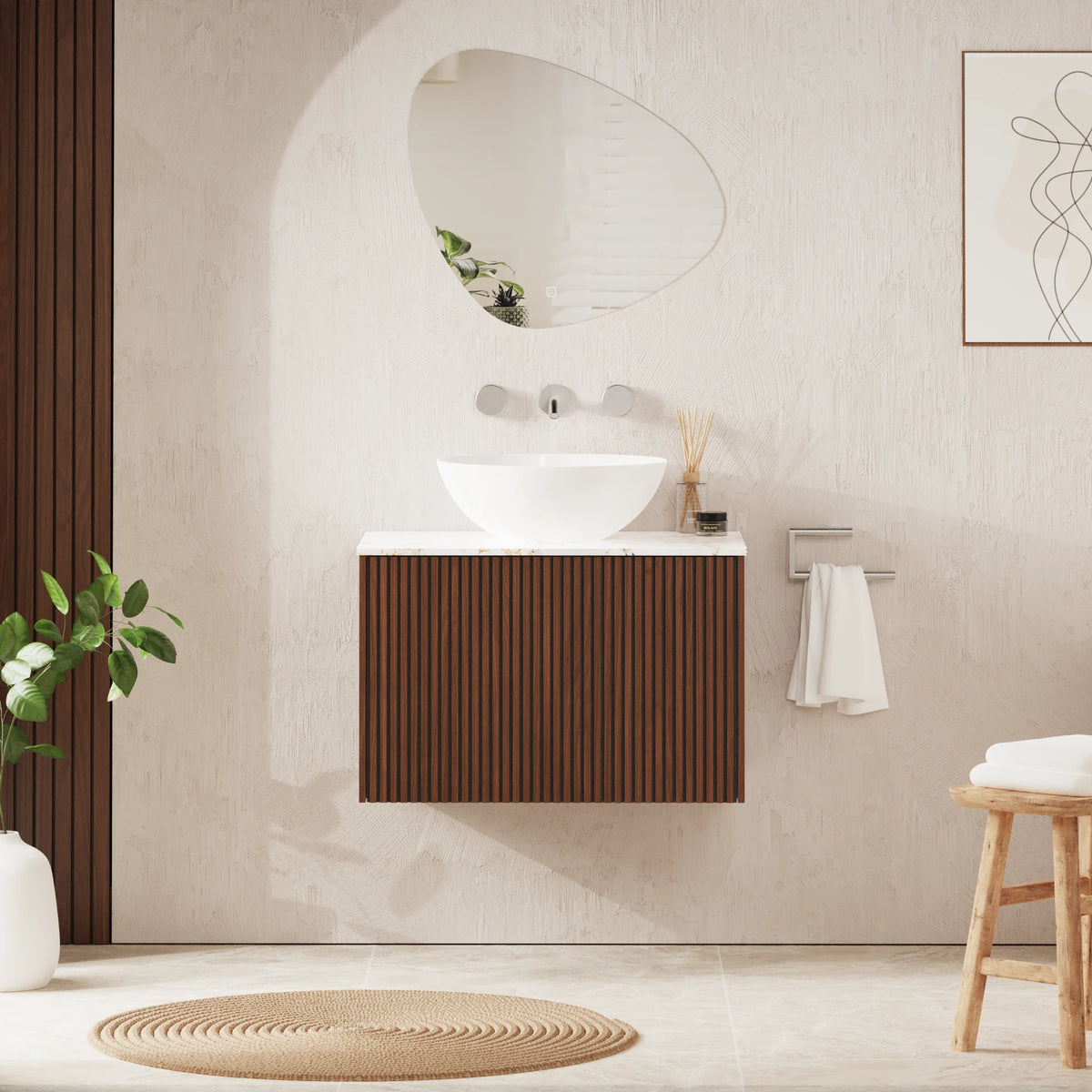 Crosswater Limit 700 Wall Hung Drawer Unit with Worktop in Royal Walnut with Gold Vein Estatuario worktop