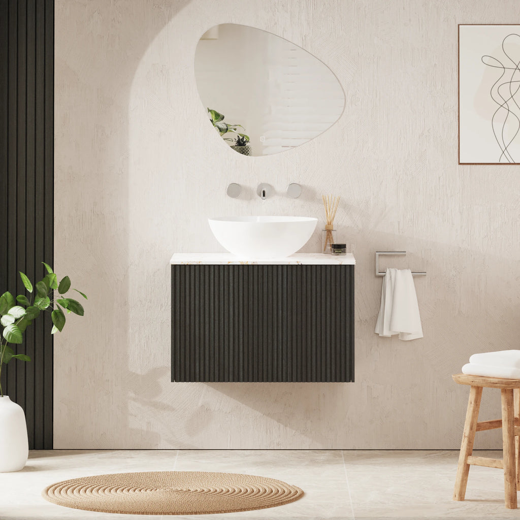 Crosswater Limit 700 Wall Hung Drawer Unit with Worktop in Steelwood with Gold Vein Estatuario worktop