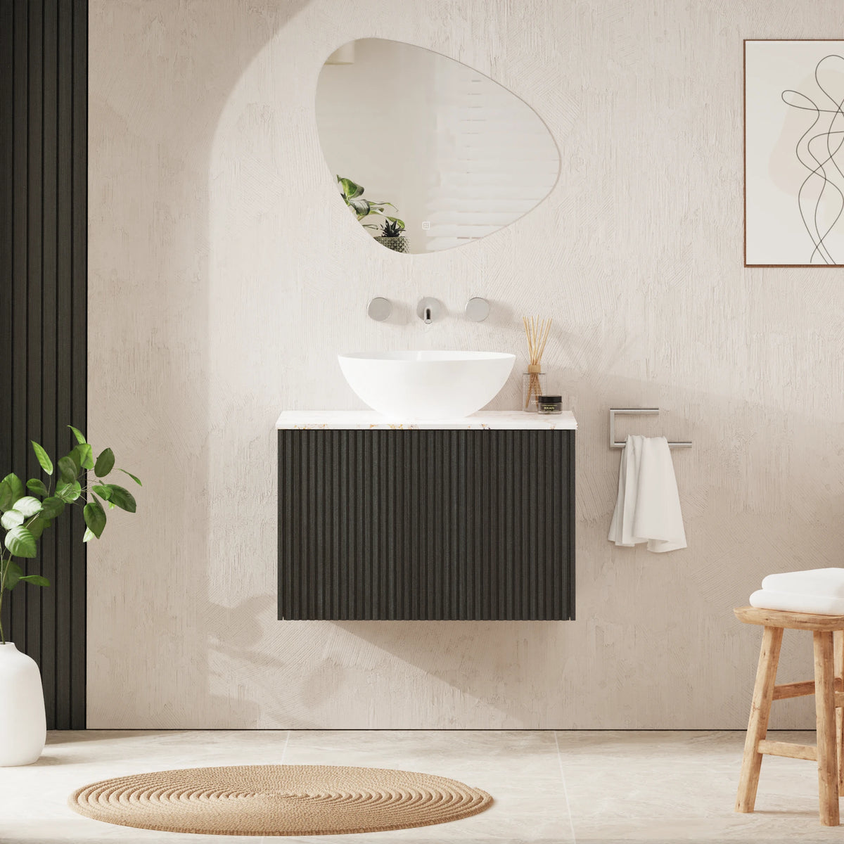 Crosswater Limit 700 Wall Hung Drawer Unit with Worktop in Steelwood with Gold Vein Estatuario worktop
