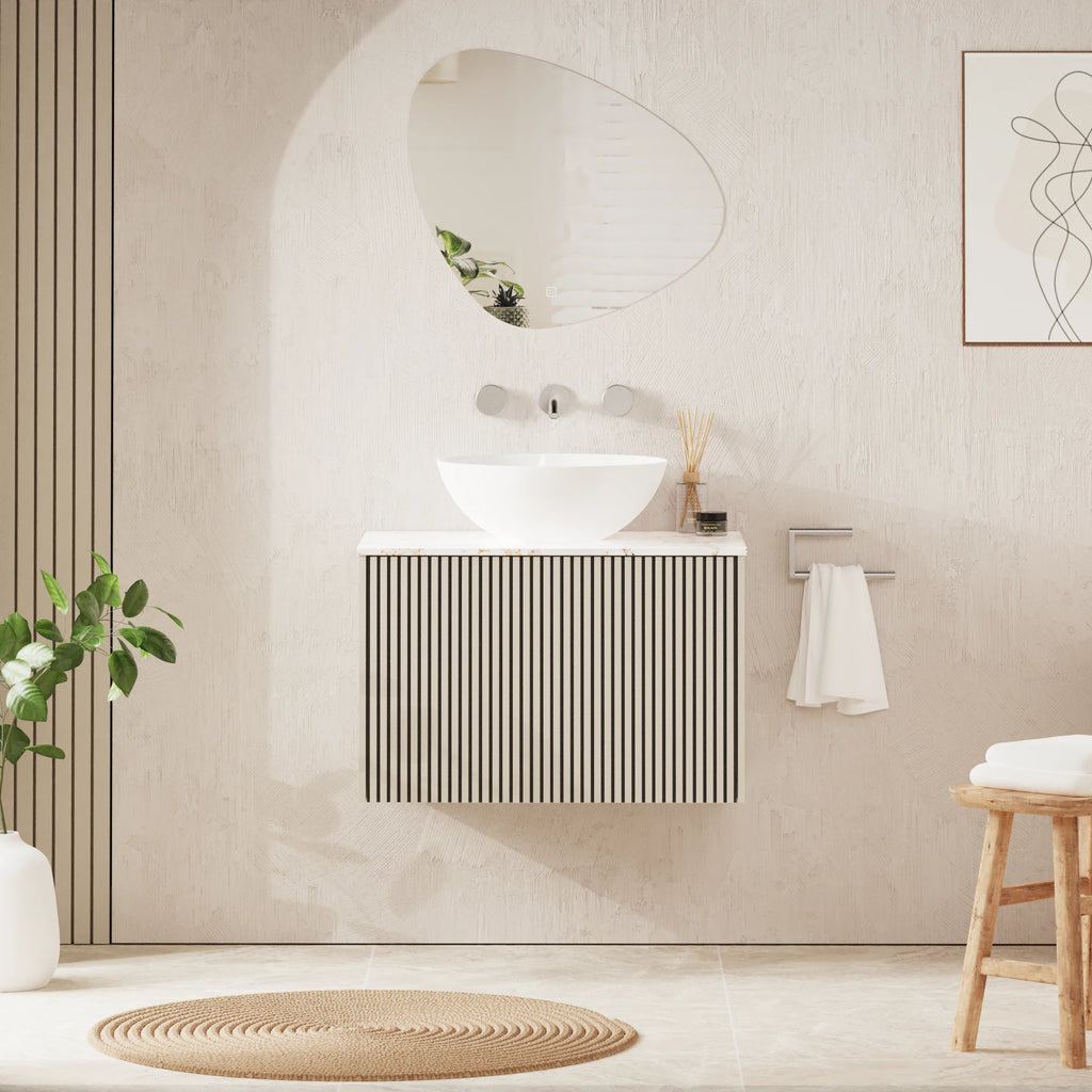 Crosswater Limit 700 Wall Hung Drawer Unit with Worktop in Warm Stone with Gold Vein Estatuario worktop