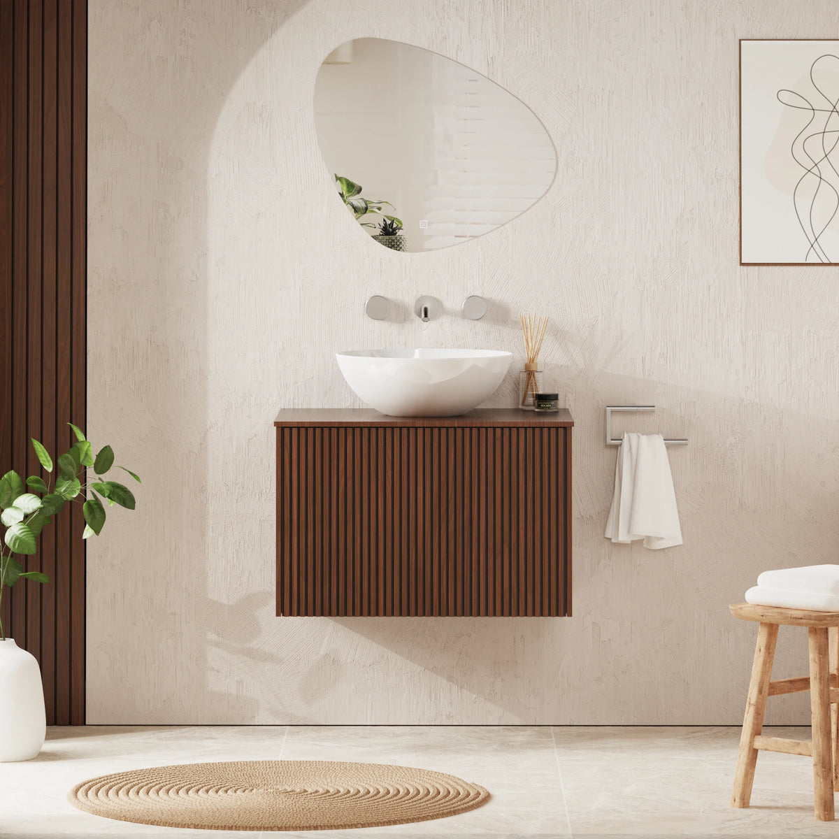 Crosswater Limit 700 Wall Hung Drawer Unit with Worktop in Royal Walnut with Matching Royal Walnut worktop