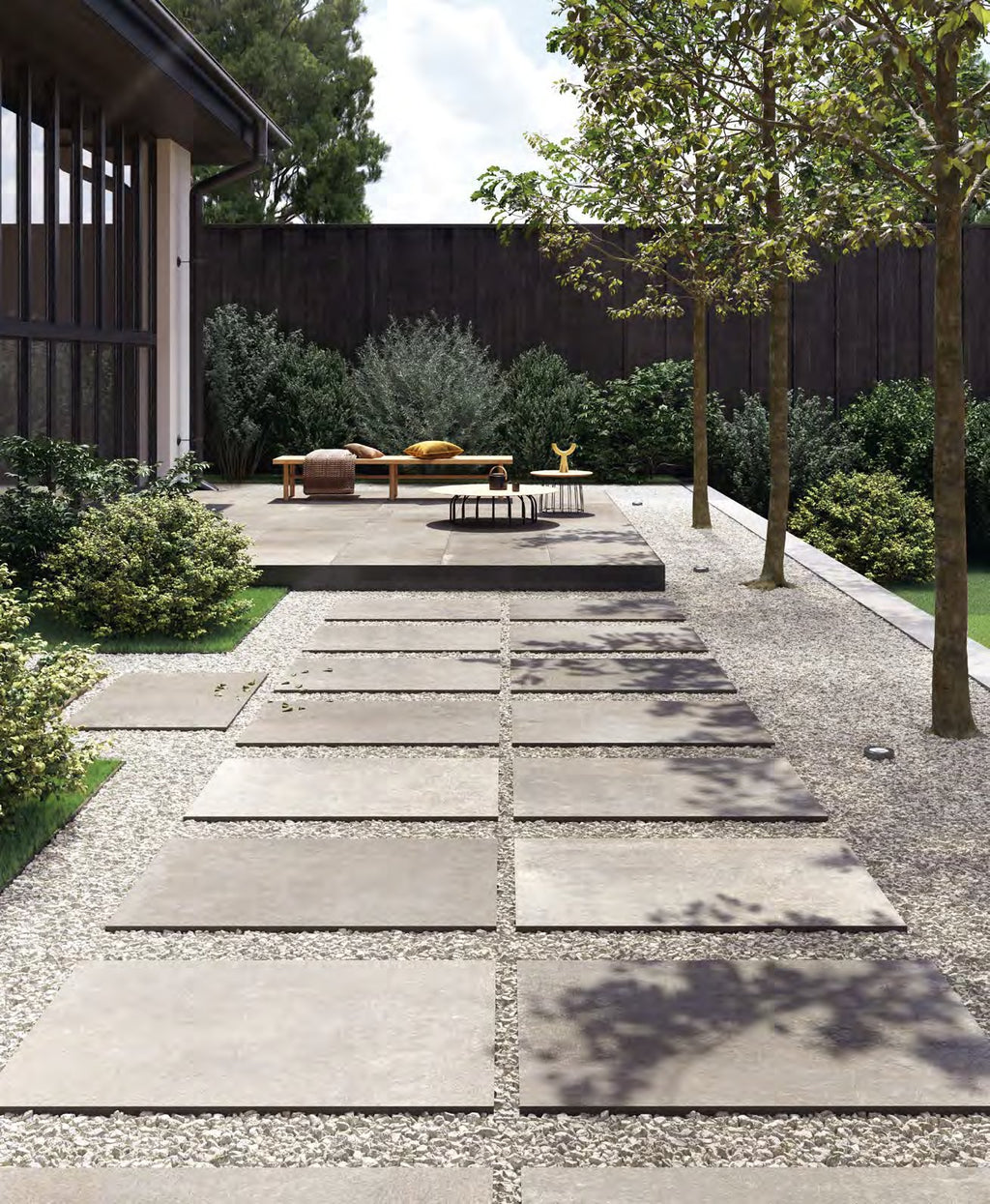 Coem Loire Grigio gresX2 20mm outdoor porcelain paving, laid installation
