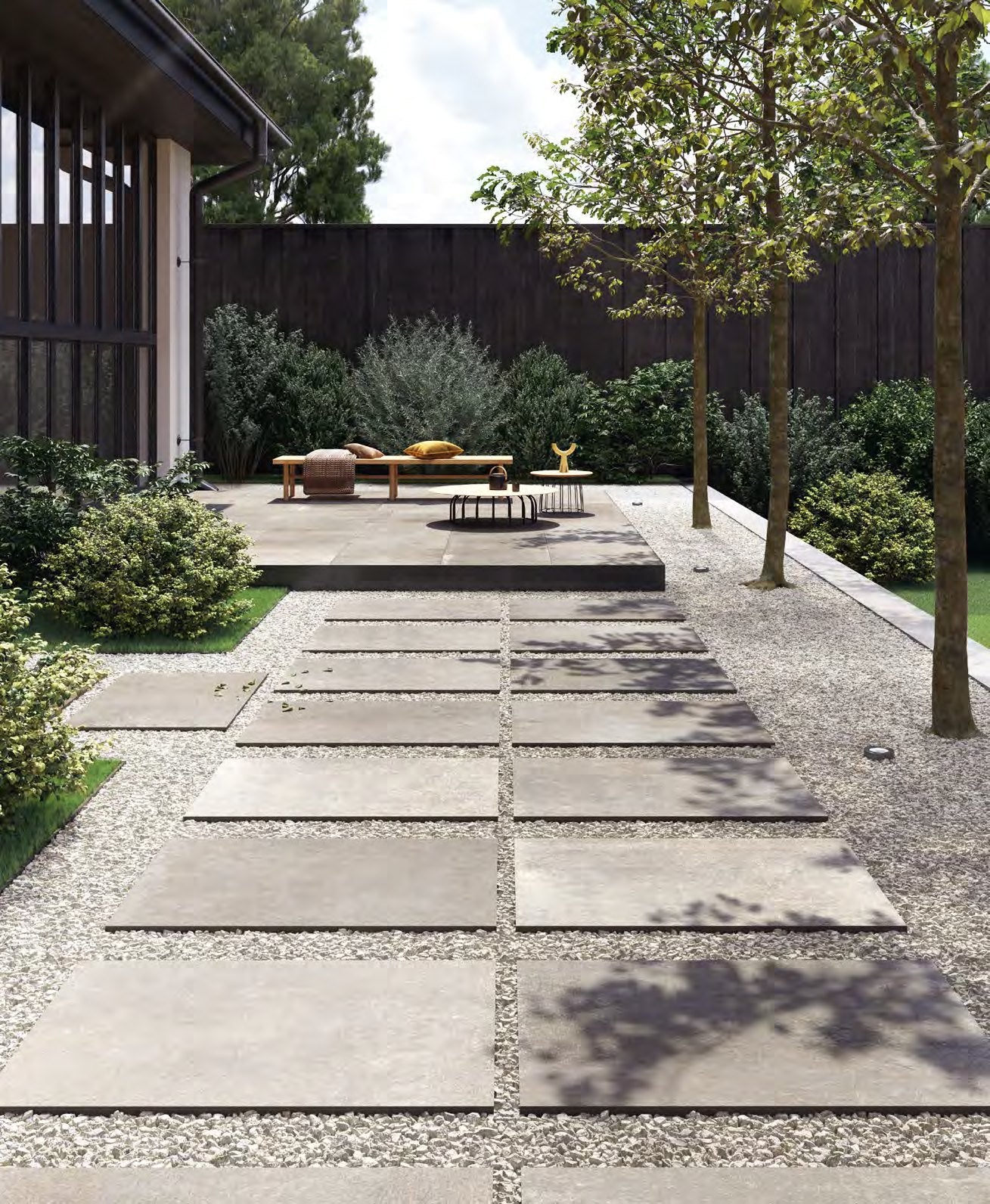 Coem Loire Grigio gresX2 20mm outdoor porcelain paving, laid installation