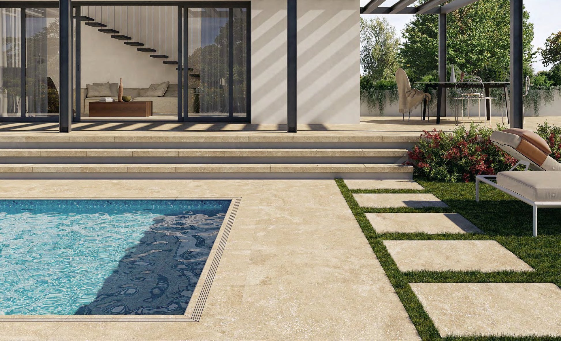 Coem Luberon Crème gresX2 20mm outdoor porcelain paving, laid installation