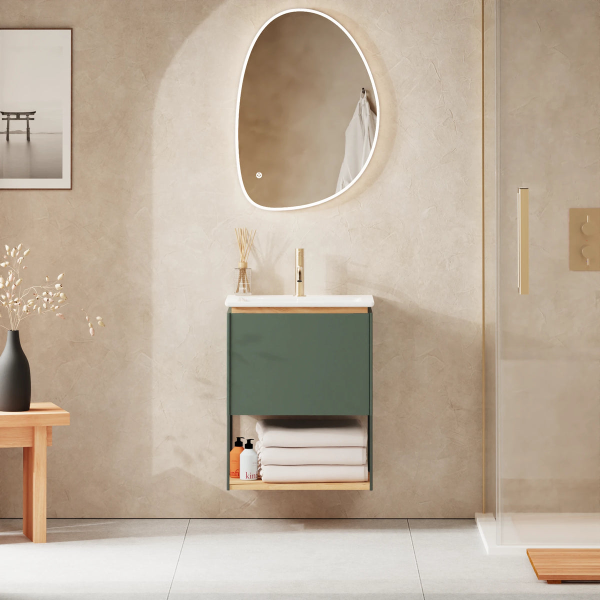 Crosswater Mada Shelf and Frame 500mm in Sage Green