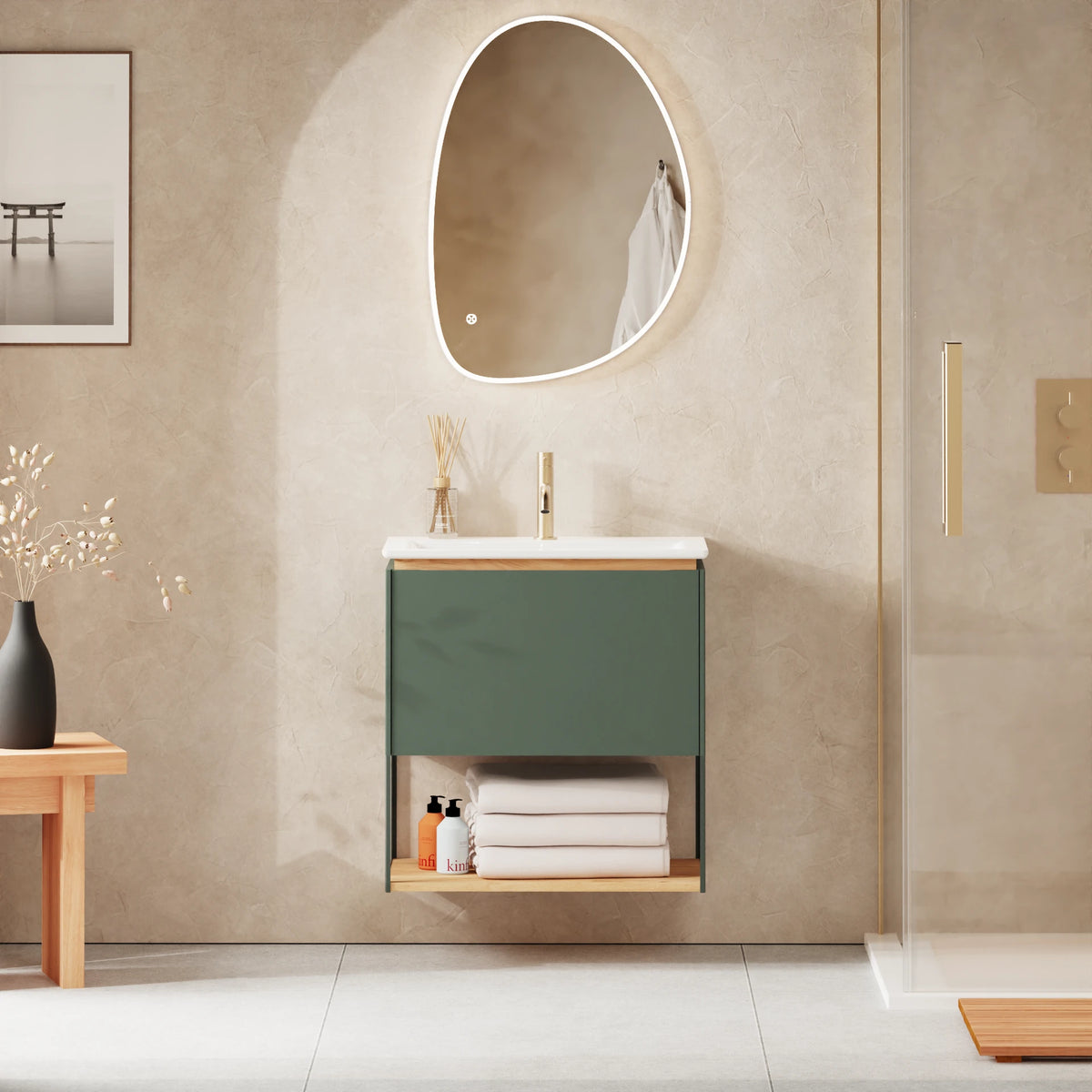 Crosswater Mada Shelf and Frame 600mm in Sage Green
