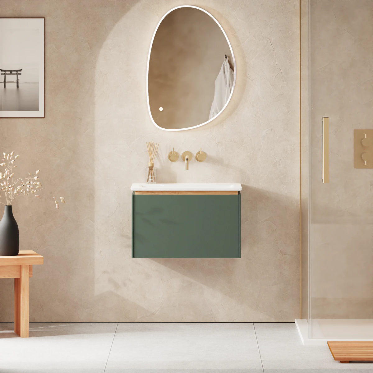 Crosswater Mada 600 Drawer Unit with Basin in Sage Green, No Tap Hole