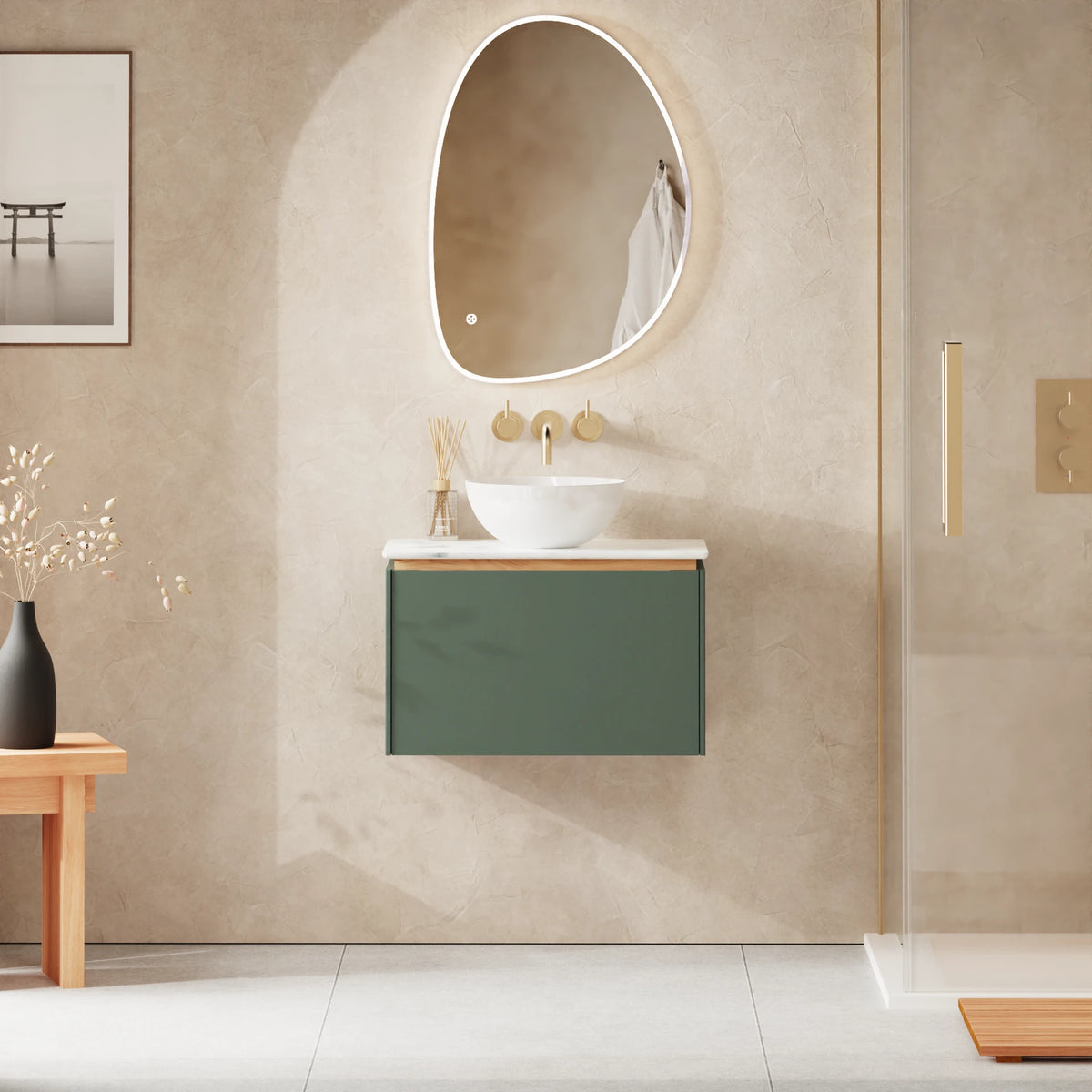 Crosswater Mada 600 Drawer Unit with Worktop in Sage Green