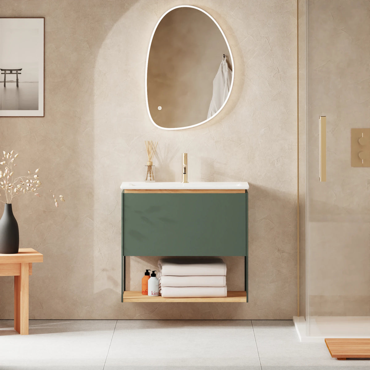 Crosswater Mada Shelf and Frame 700mm in Sage Green