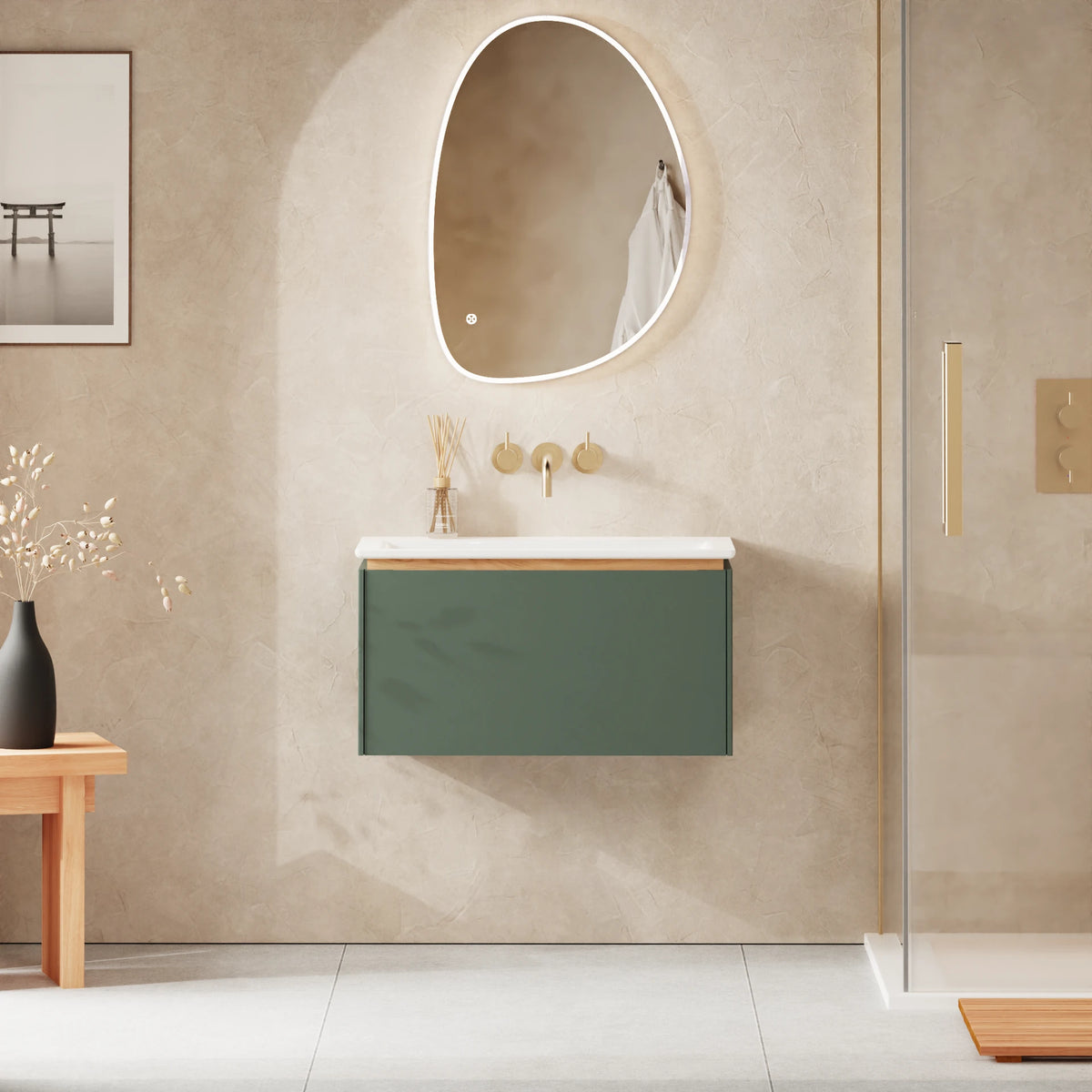 Crosswater Mada 700 Drawer Unit with Basin in Sage Green, No Tap Hole