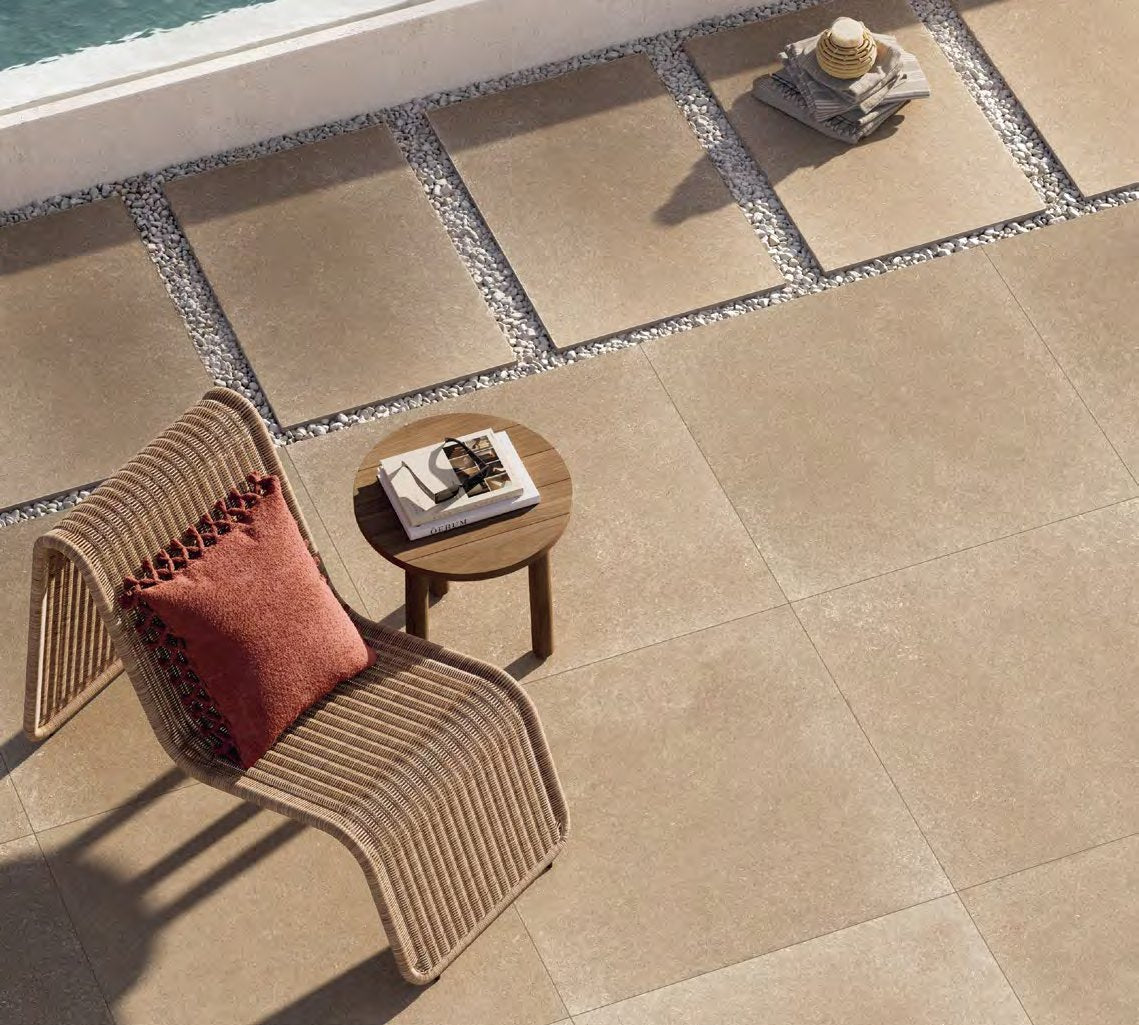 Coem Maison Blanche Beige gresX2 20mm outdoor porcelain paving, laid installation