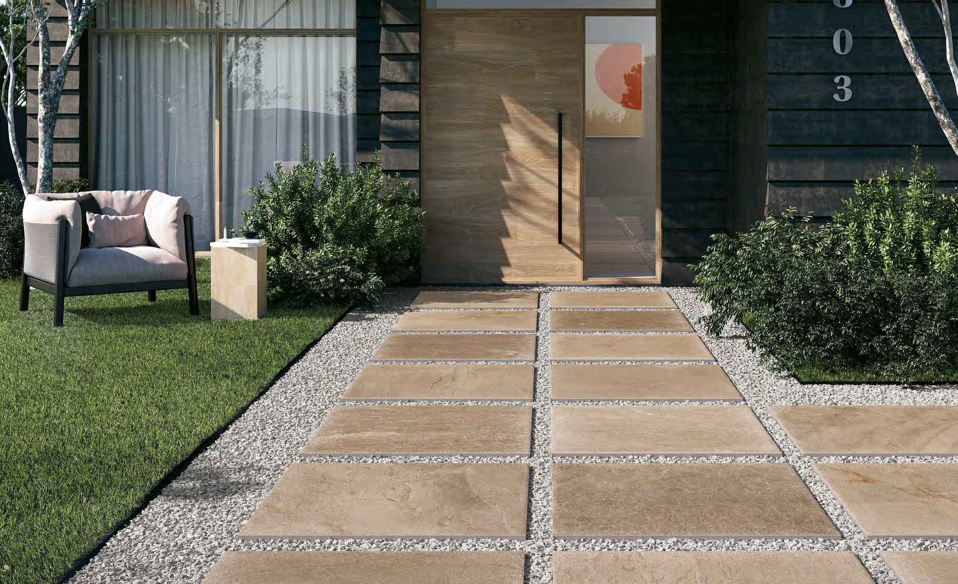 Coem Massive Stone Desert gresX2 20mm outdoor porcelain paving, laid installation