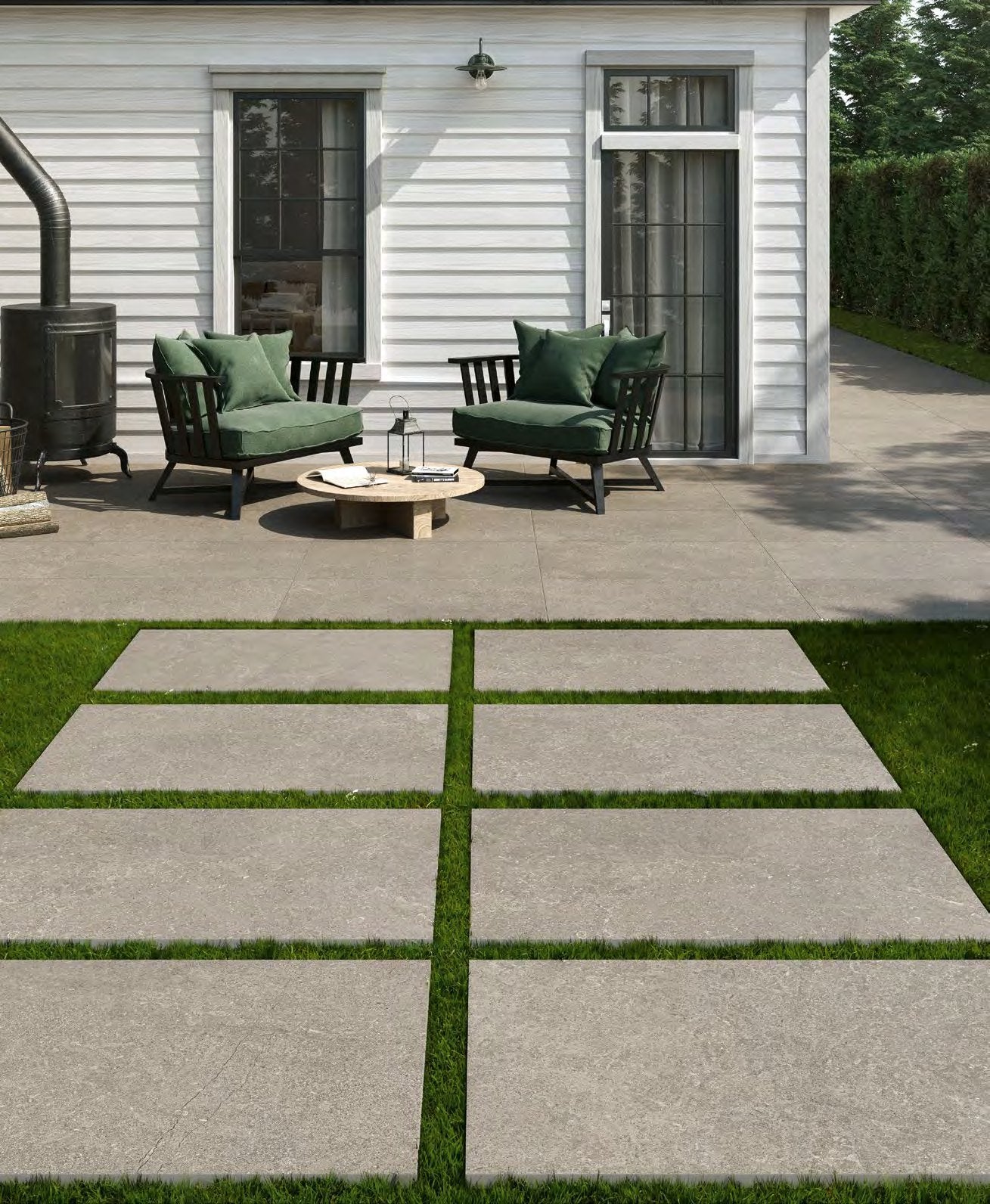 Coem Modica Stone Grigio Chiaro gresX2 20mm outdoor porcelain paving, laid installation
