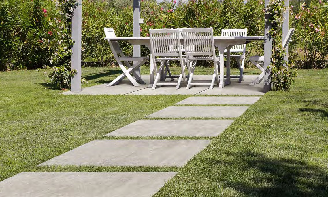 Coem Namur Grigio gresX2 20mm outdoor porcelain paving, laid installation