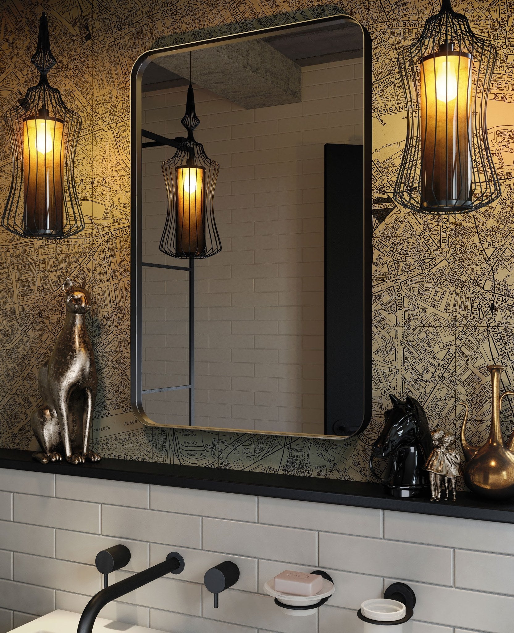 Origins Living City Rectangular Mirror in a bathroom setting