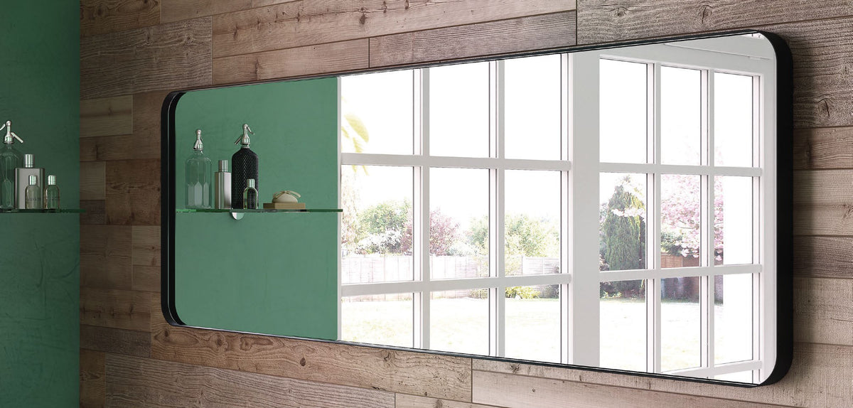Origins Living City Rectangular Mirror in a bathroom setting