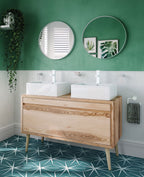 Origins Living City Round Mirror in a bathroom setting