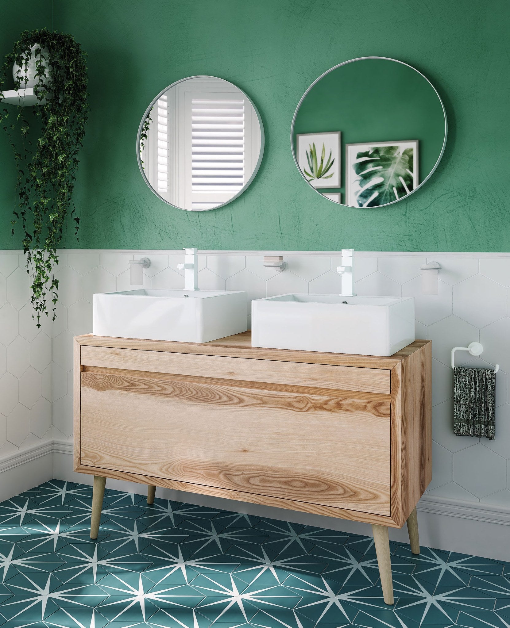 Origins Living City Round Mirror in a bathroom setting