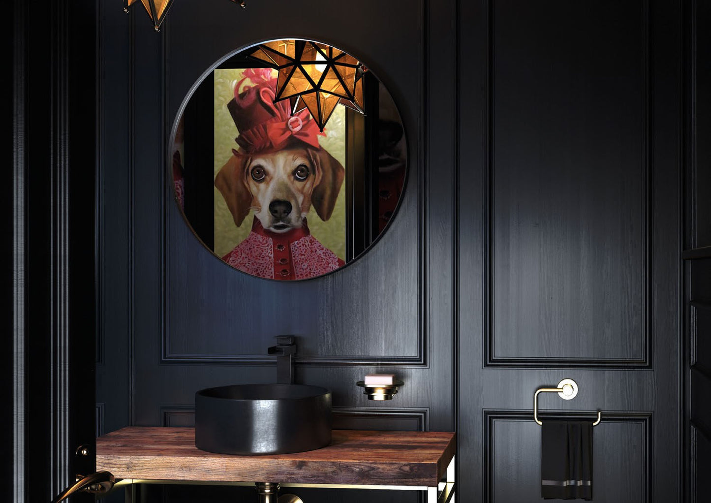 Origins Living City Round Mirror in a bathroom setting