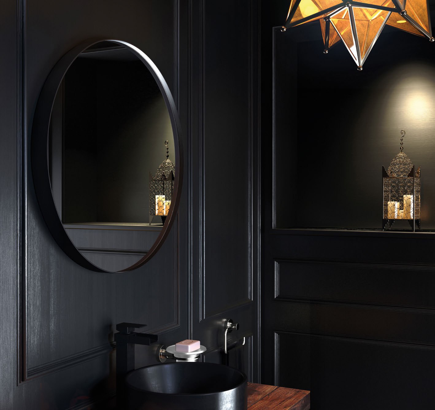 Origins Living City Round Mirror in a bathroom setting