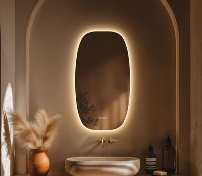 Origins Living Claris Barrel LED Mirror in a bathroom setting