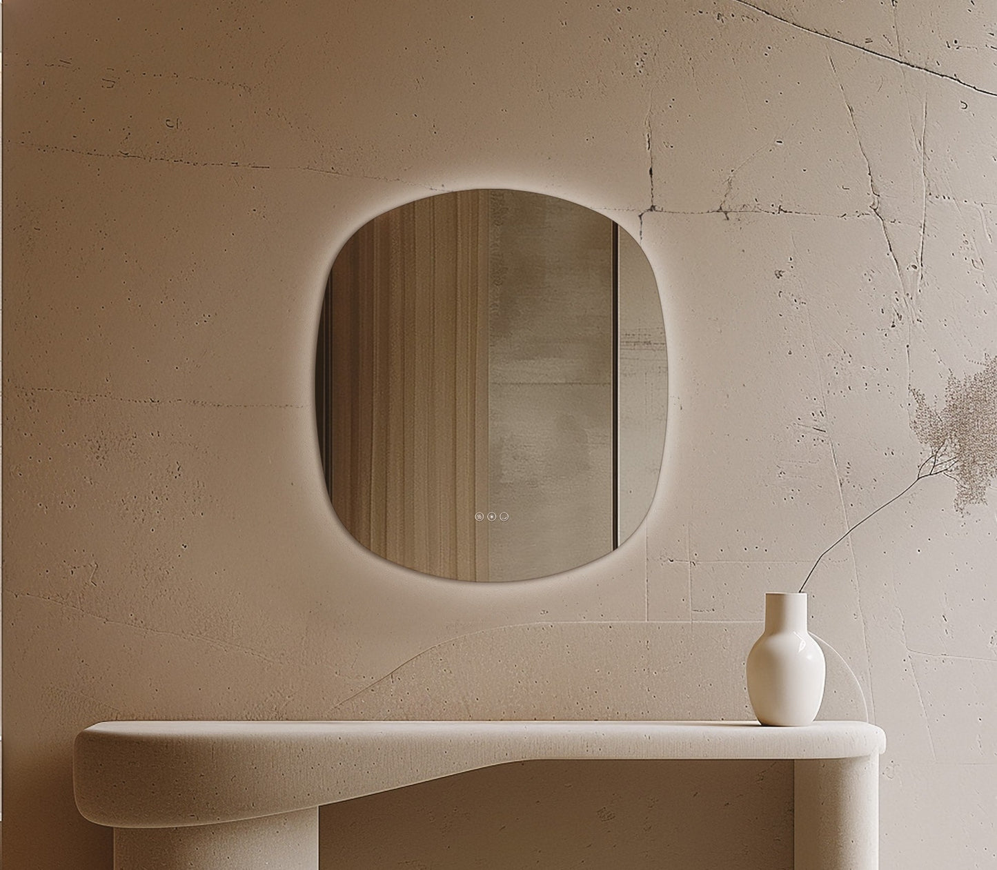 Origins Living Claris Curve Oblong LED Mirror in a bathroom setting