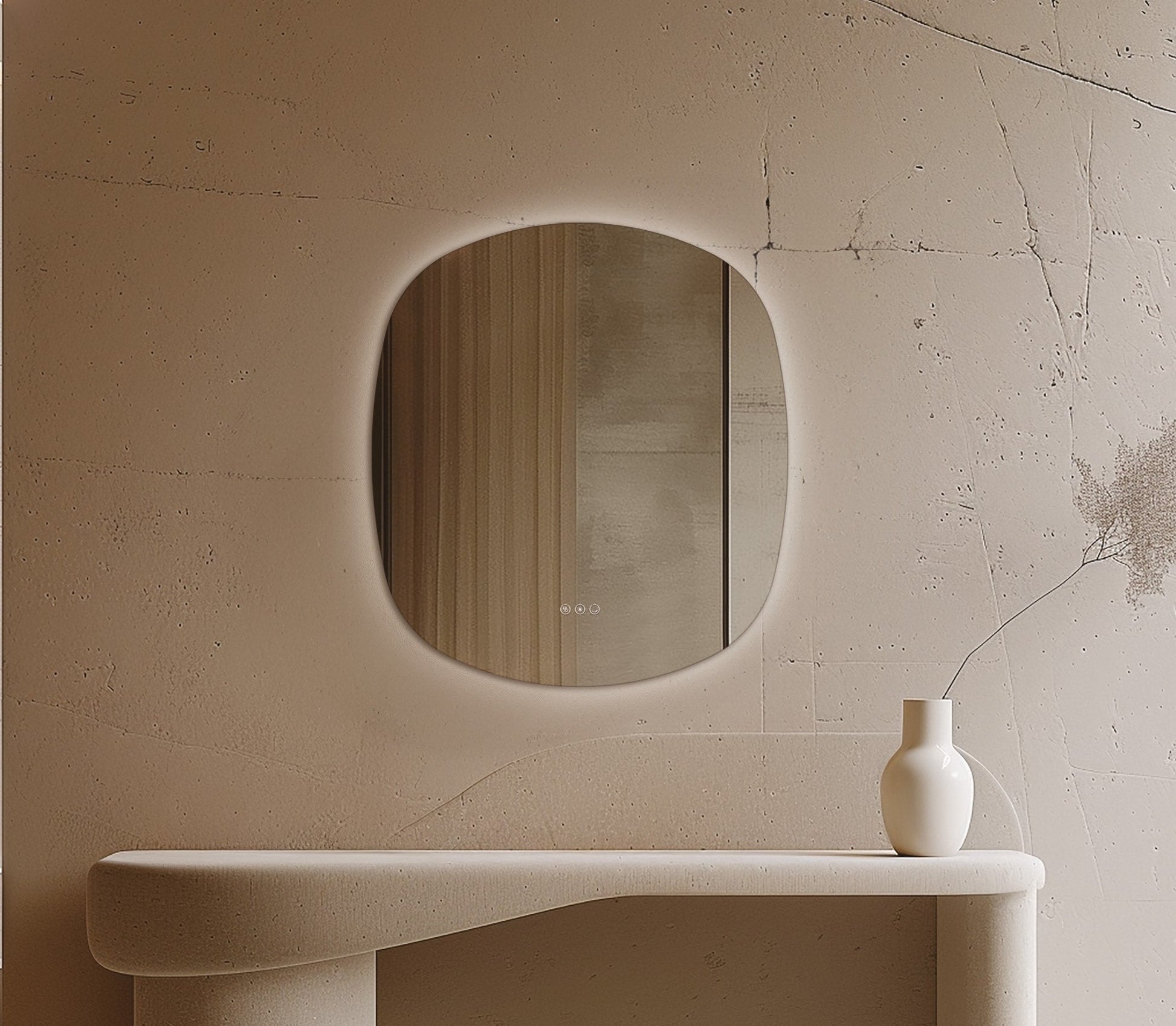 Origins Living Claris Curve Oblong LED Mirror in a bathroom setting