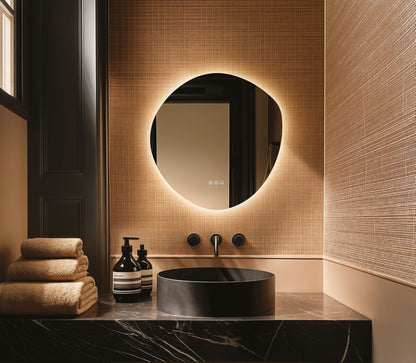 Origins Living Claris Organic 58 LED Mirror in a bathroom setting
