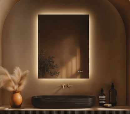 Origins Living Claris Rectangular LED Mirror in a bathroom setting