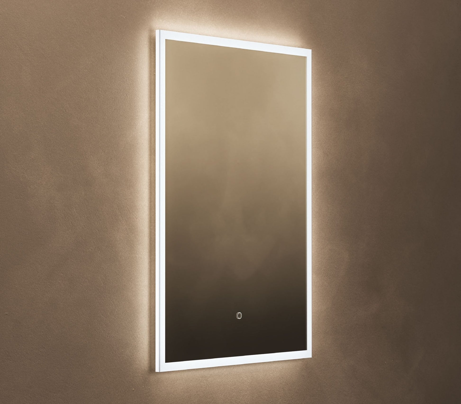 Origins Living Cleo Rectangular LED Mirror in a bathroom setting