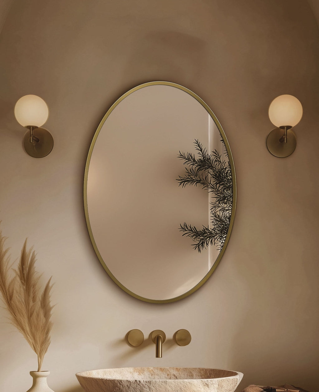 Origins Living Delphine Oval Mirror in a bathroom setting