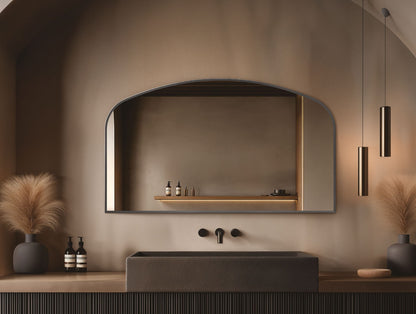Origins Living Delphine Overmantel Arch 120 Mirror in a bathroom setting