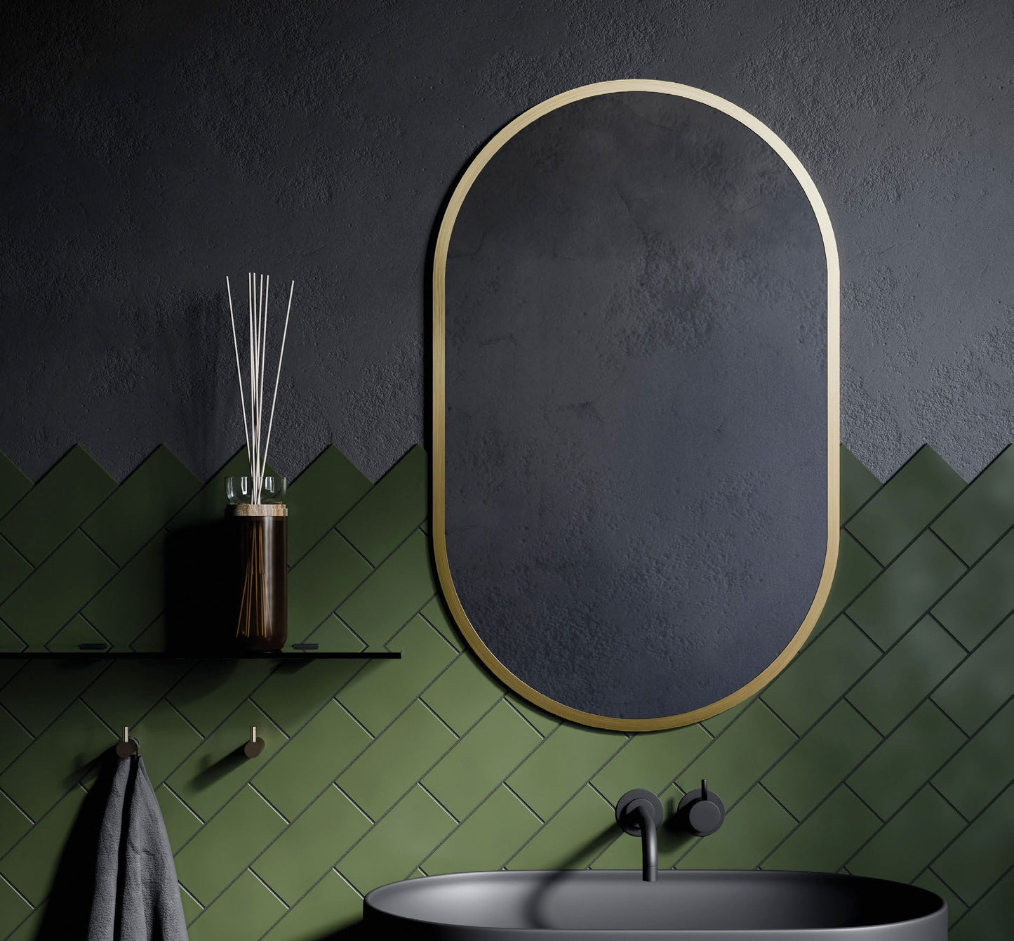 Origins Living Docklands Capsule Mirror in a bathroom setting