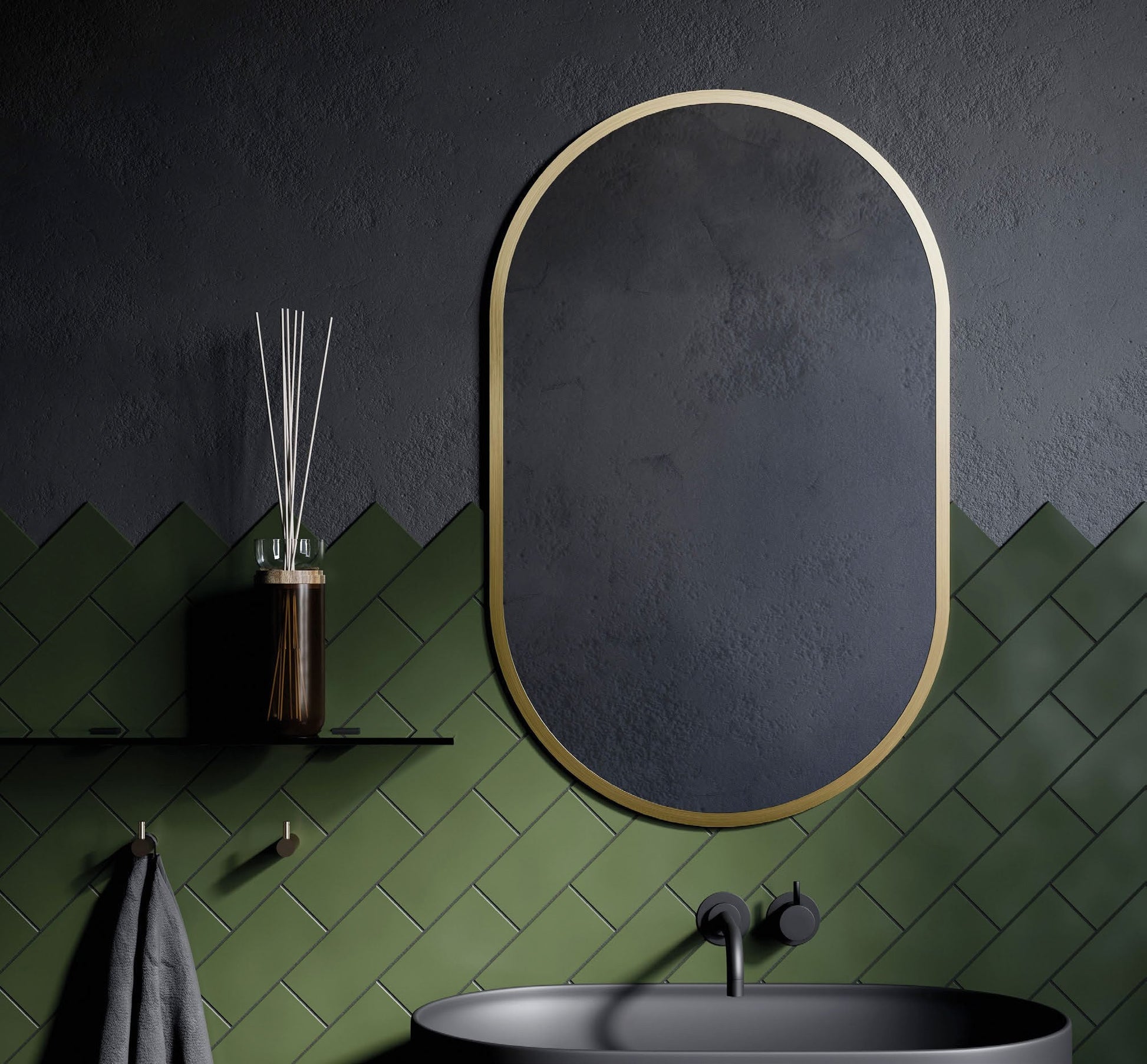 Origins Living Docklands Capsule Mirror in a bathroom setting