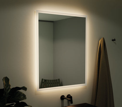 Origins Living Edison Rectangular LED Mirror in a bathroom setting