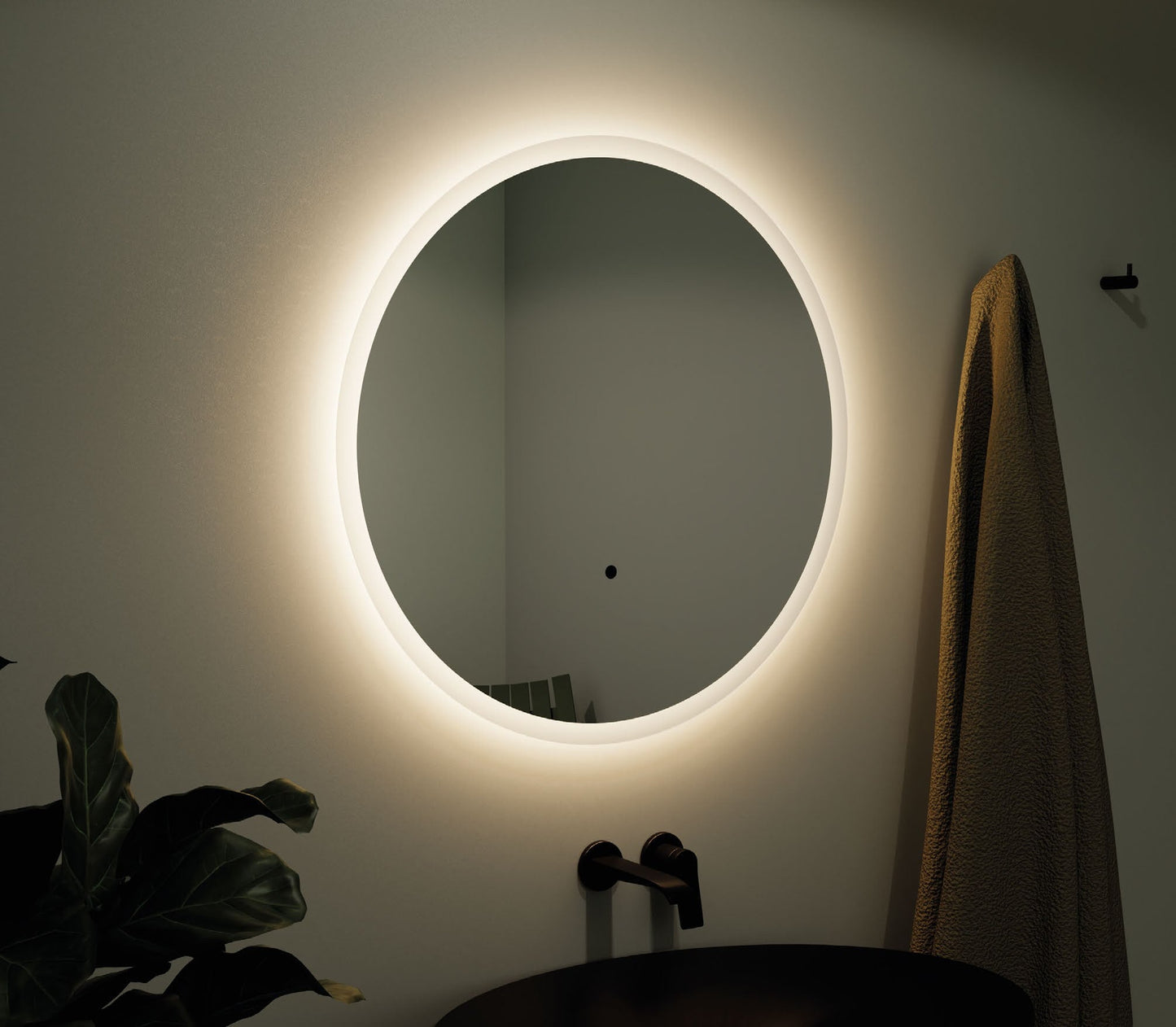 Origins Living Edison Round LED Mirror in a bathroom setting