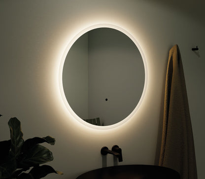 Origins Living Edison Round LED Mirror in a bathroom setting