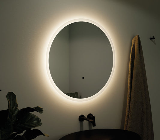 Origins Living Edison Round LED Mirror in a bathroom setting