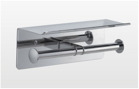Origins Living G Pro Double Toilet Roll Holder with Shelf in Polished Stainless Steel