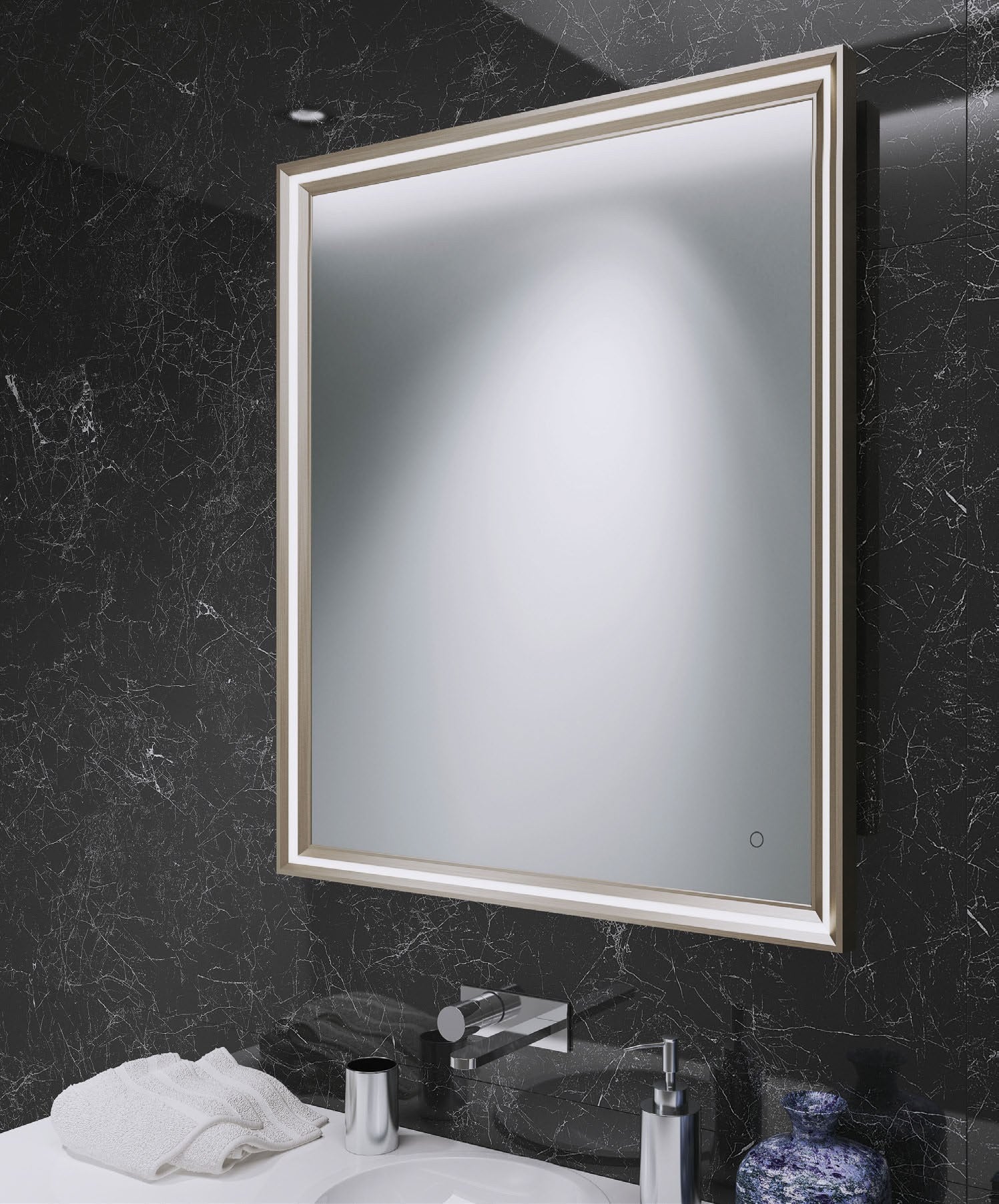 Origins Living Lexington LED Mirror in a bathroom setting